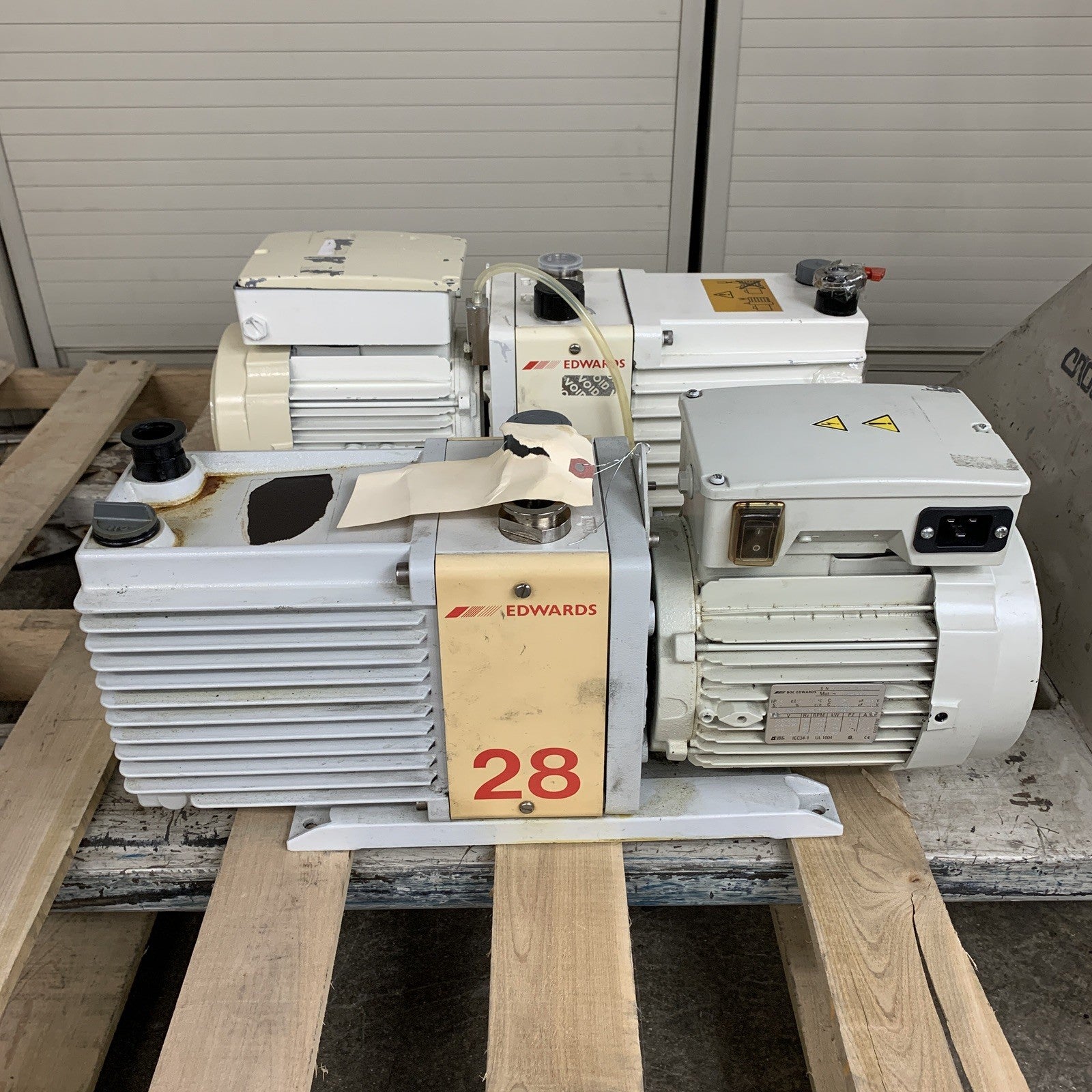 Edwards E2M28 Rotary Vane Vacuum Pump Drained Oil Parts and Repair Lot of 2x