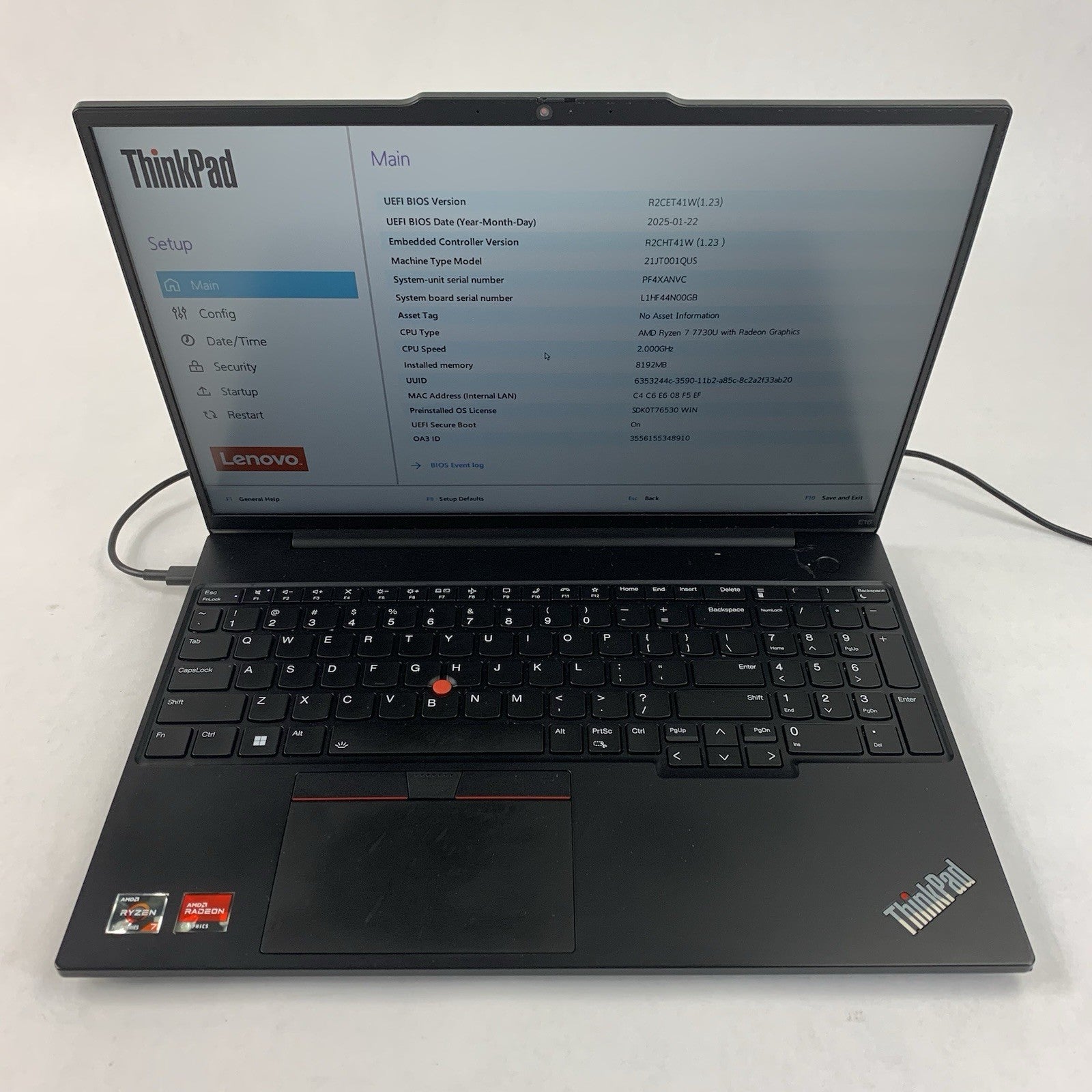 Lenovo ThinkPad E16 Gen 1 AMD Ryzen 7 7730u 2.0 GHz 8 GB Ram No OS/SSD/AC/Batt1