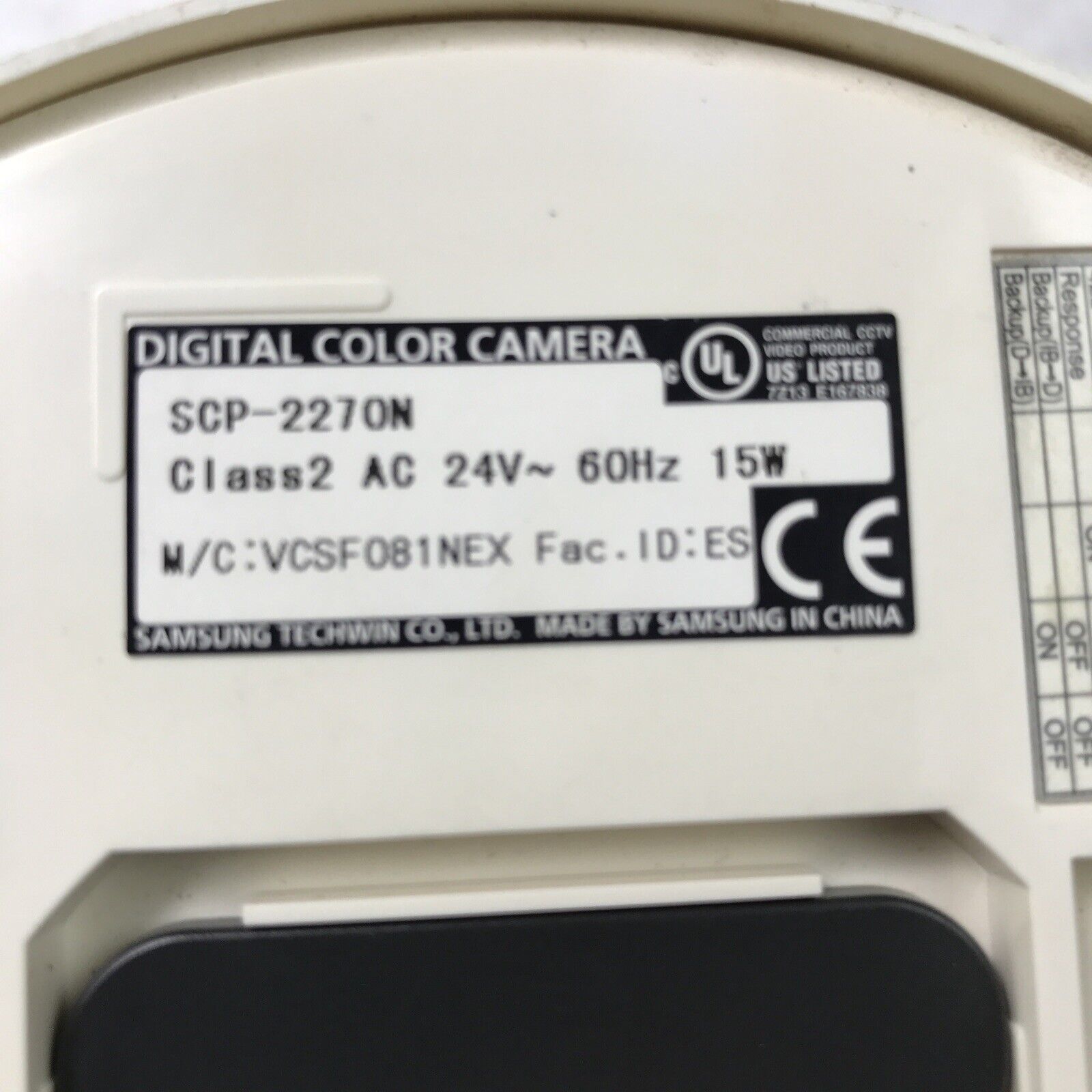Samsung SCP-2270N Digital Color Camera 60Hz 24V 15W AC Security Camera
