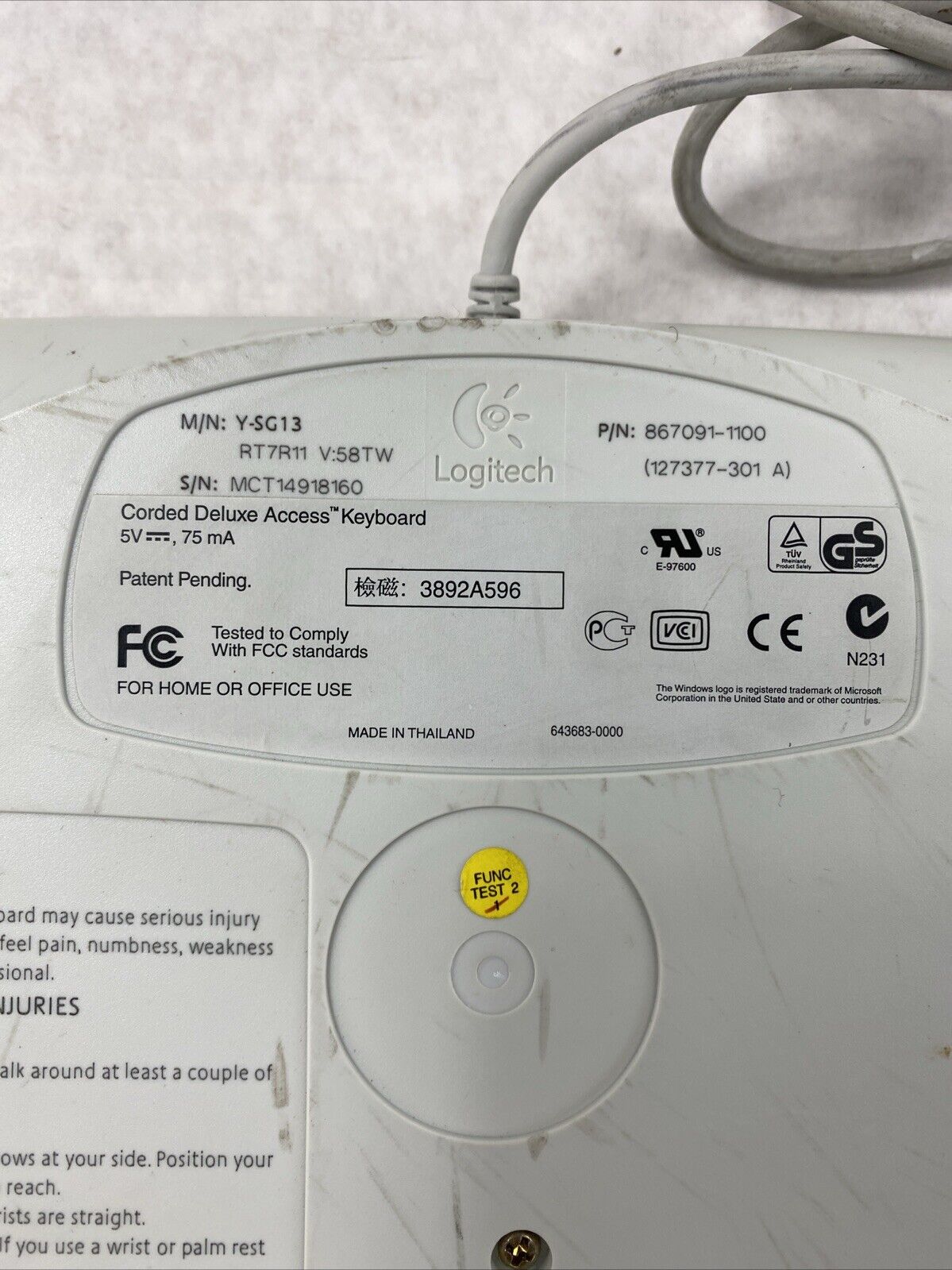 Logitech Y-SG13 867091-1100 Corded Deluxe Access Keyboard Vintage PS2 PS/2 WORKS