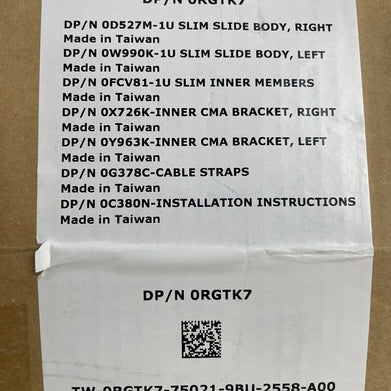 TW-0RGTK7-75021-9BU-2558-A00 1U Slim Sliding ReadyRail Kit DP/N 0RGTK7