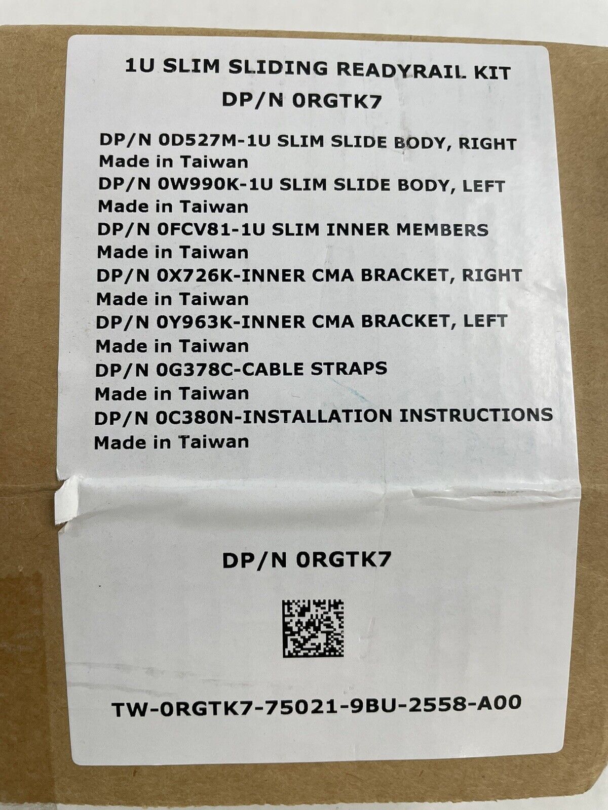 TW-0RGTK7-75021-9BU-2558-A00 1U Slim Sliding ReadyRail Kit DP/N 0RGTK7