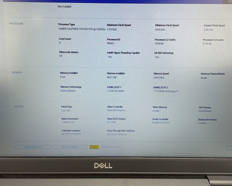 Dell Latitude 3510 15.6" i5-10210U 1.60 GHz 8GB RAM No SSD/OS/AC - Missing N Key