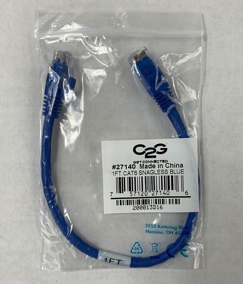 C2G 27140 1ft Cat6 Patch Cable (Lot of 2)