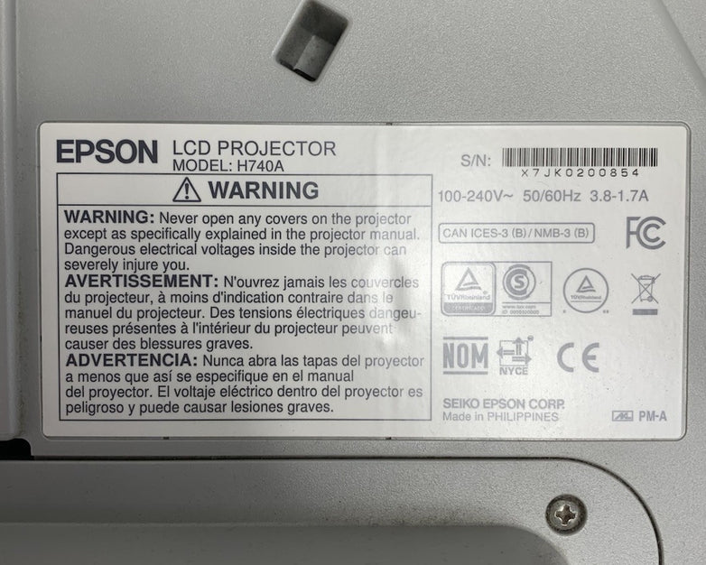 Epson PowerLite 695Wi H740A LCD Lamp Projector 3671 Lamp Hours - No Remote