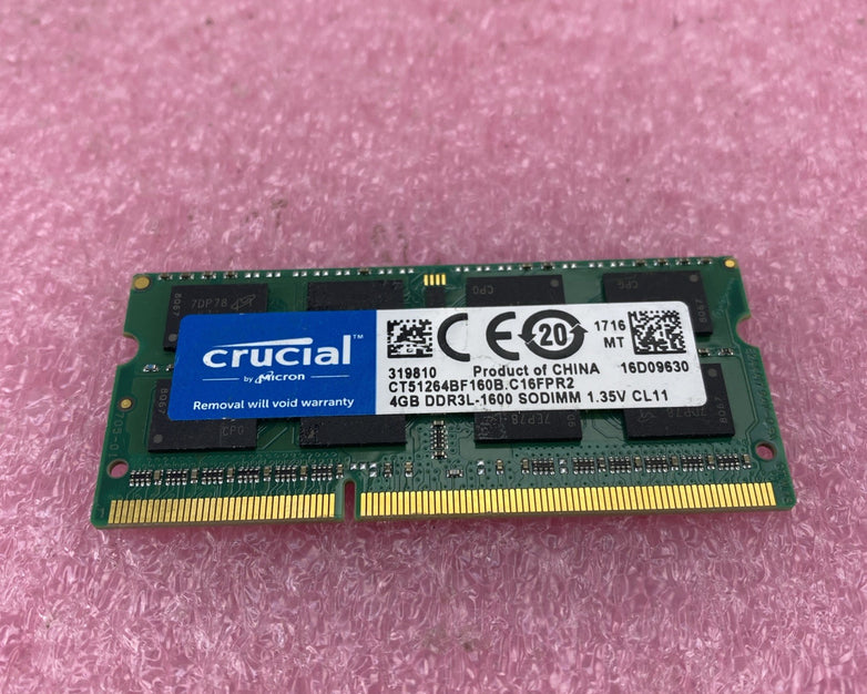Crucial 4GB DDR3L-1600 Laptop Memory Ram CT51264BF160B.C16FPR2 - Lot of 2