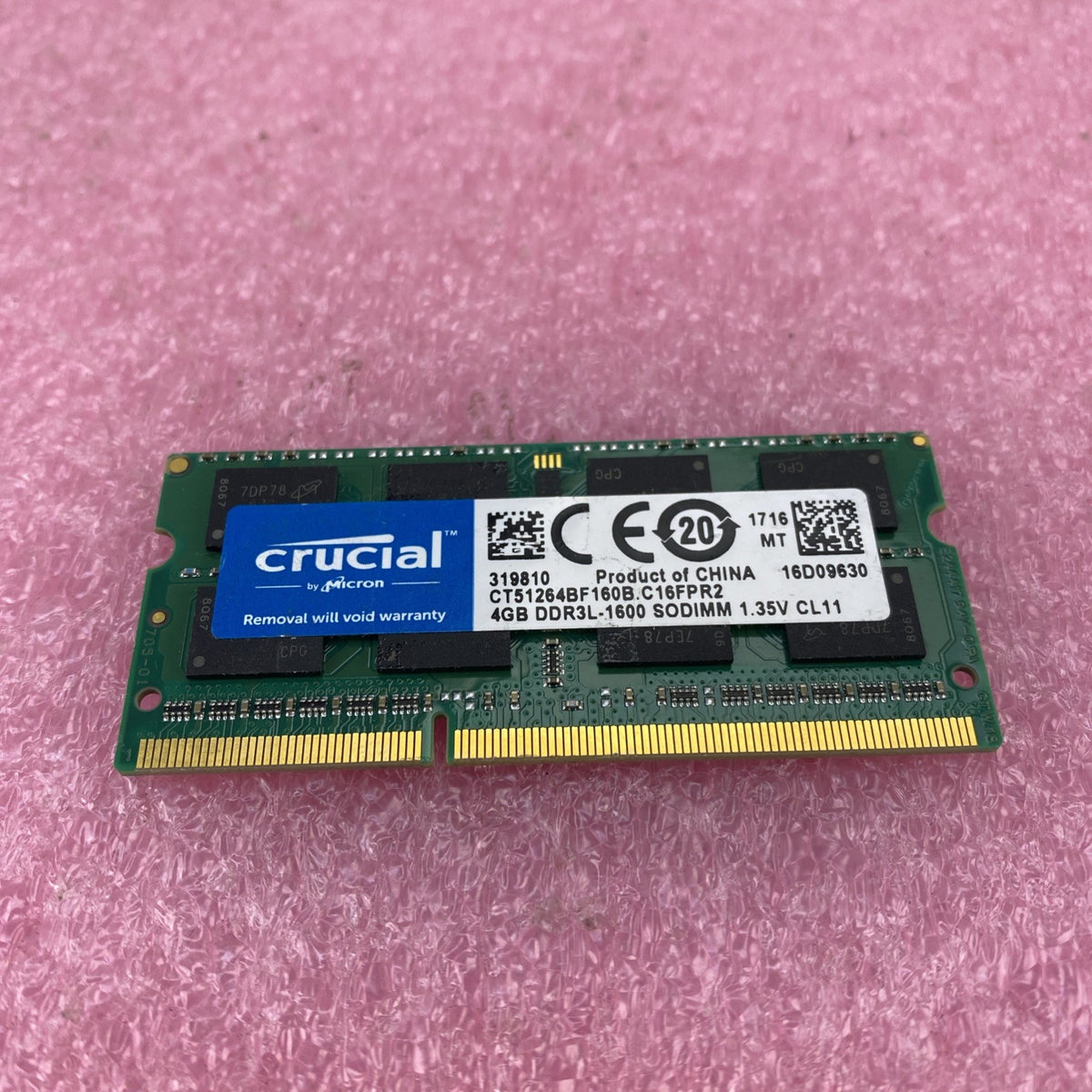 Crucial 4GB DDR3L-1600 Laptop Memory Ram CT51264BF160B.C16FPR2 - Lot of 21