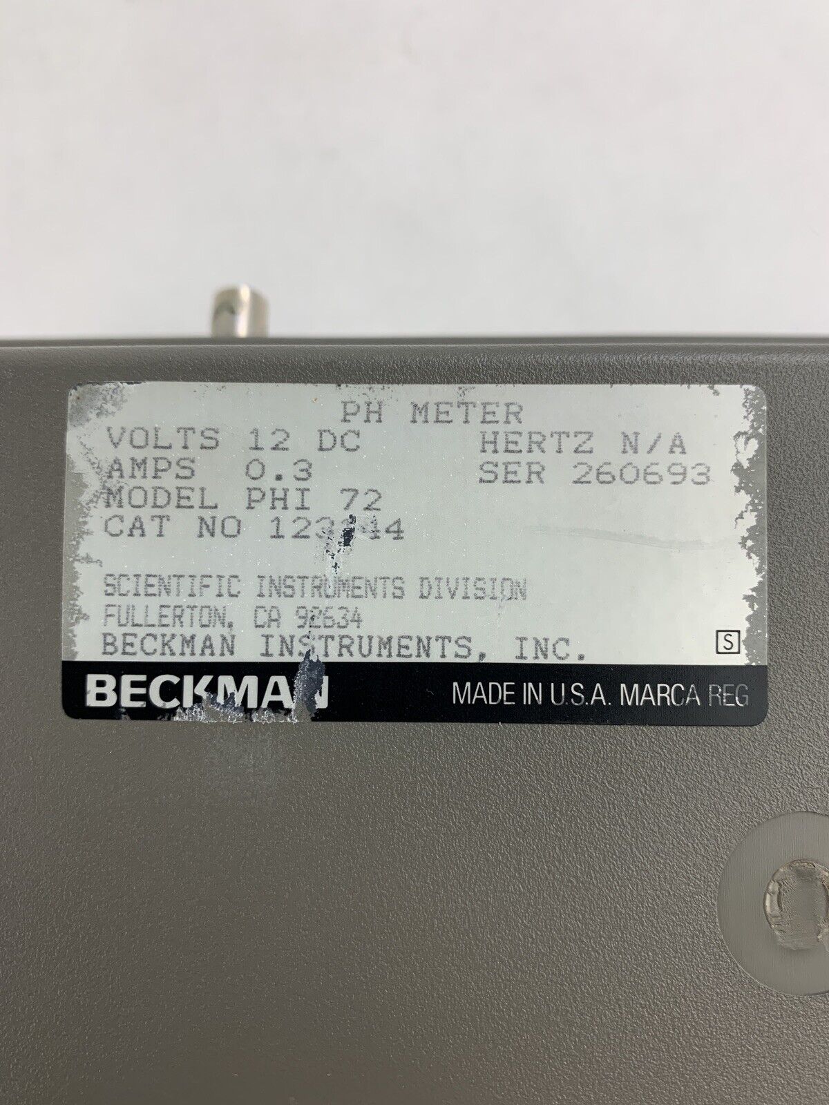 Beckman PHI 72 PH Meter 123144 12VDC 0.3 Amp