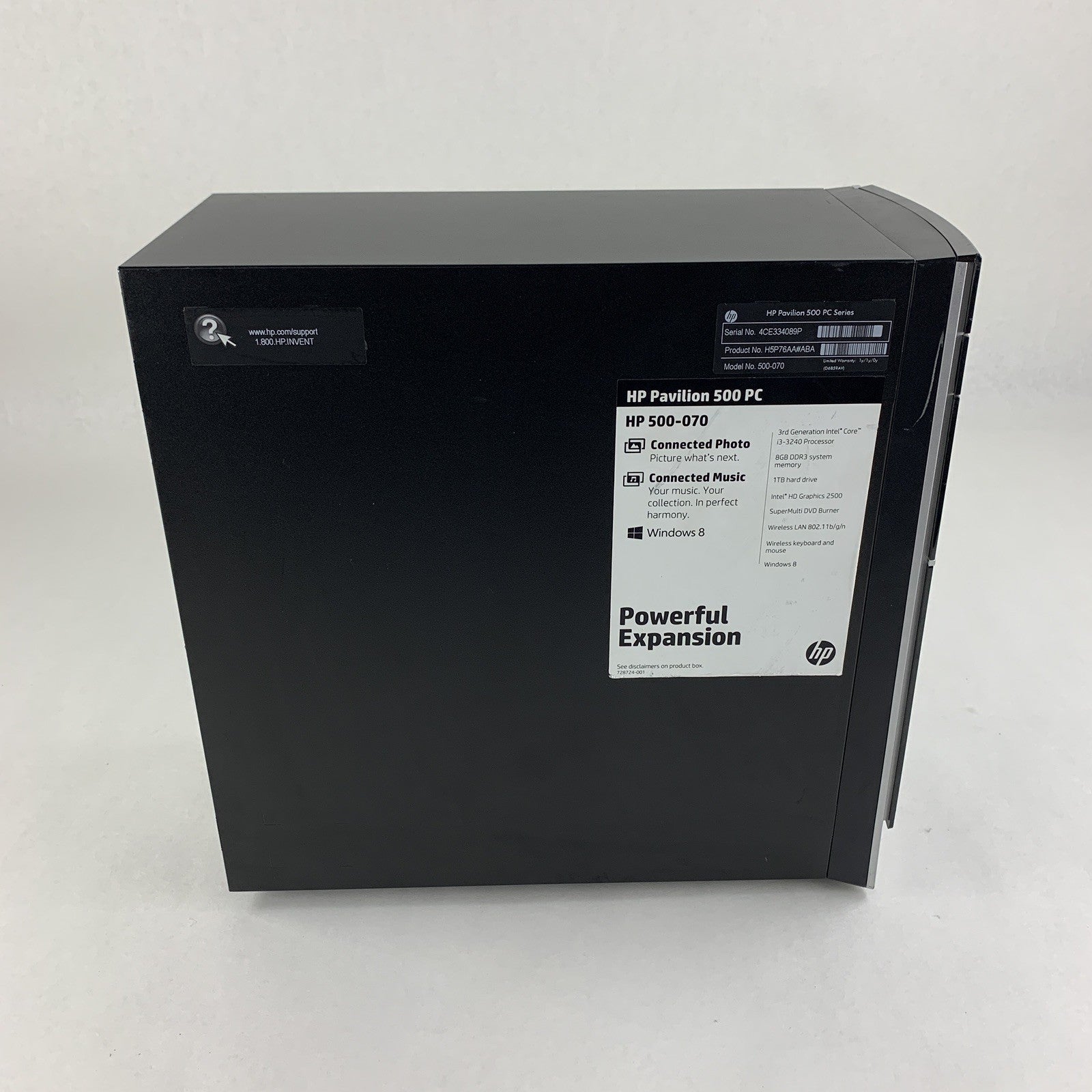 HP Pro 500-070 500 Series MT Desktop Core i3-3240 3.40 GHz 8 GB RAM No OS No HDD