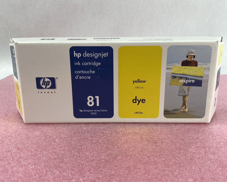 HP Designjet Ink Cartridge C4933a Yellow 81 New OEM Box Sealed 08 Lot of 2