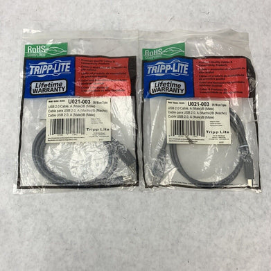 Lot 2 Tripp Lite USB 2.0 Hi-Speed A/B Cables M/M 3-ft. U021-003 New
