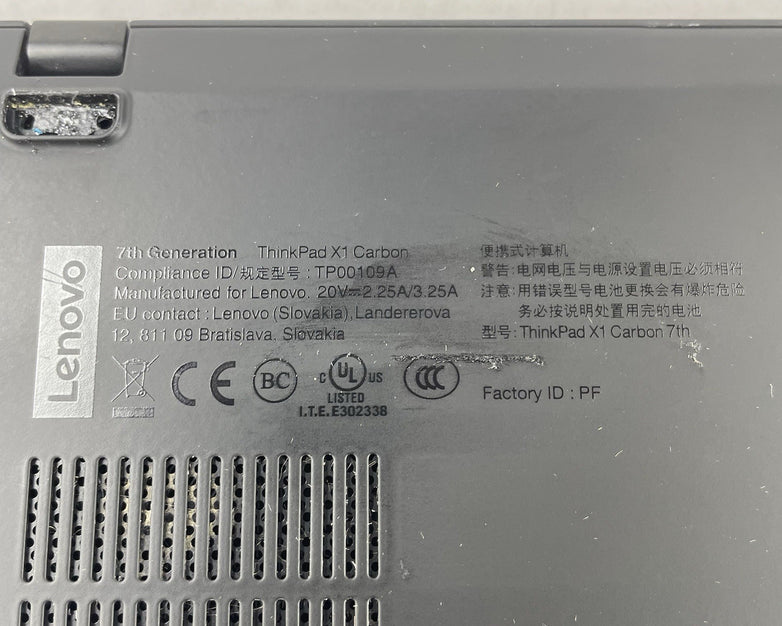 Lenovo ThinkPad X1 Carbon 7Gen i7-8565U 1.80 GHz 16 GB RAM No SSD/OS/AC/Batt