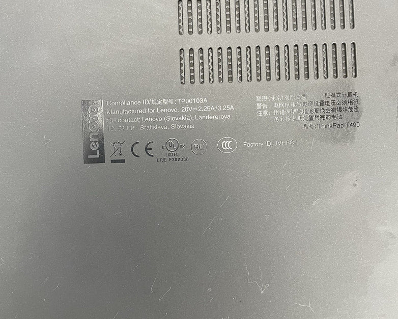 Lenovo ThinkPad T490 Core i5-8365U 1.60 GHz 8 GB RAM 14" No Battery No HDD No OS