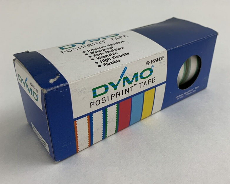 Dymo 610025 Esselte PosiPrint Labeling Tape White Green Border 3/8"x10" 10 Rolls