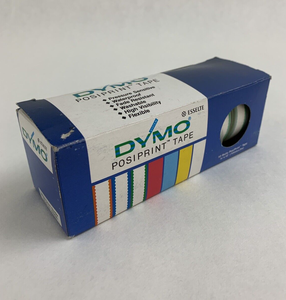 Dymo 610025 Esselte PosiPrint Labeling Tape White Green Border 3/8"x10" 10 Rolls