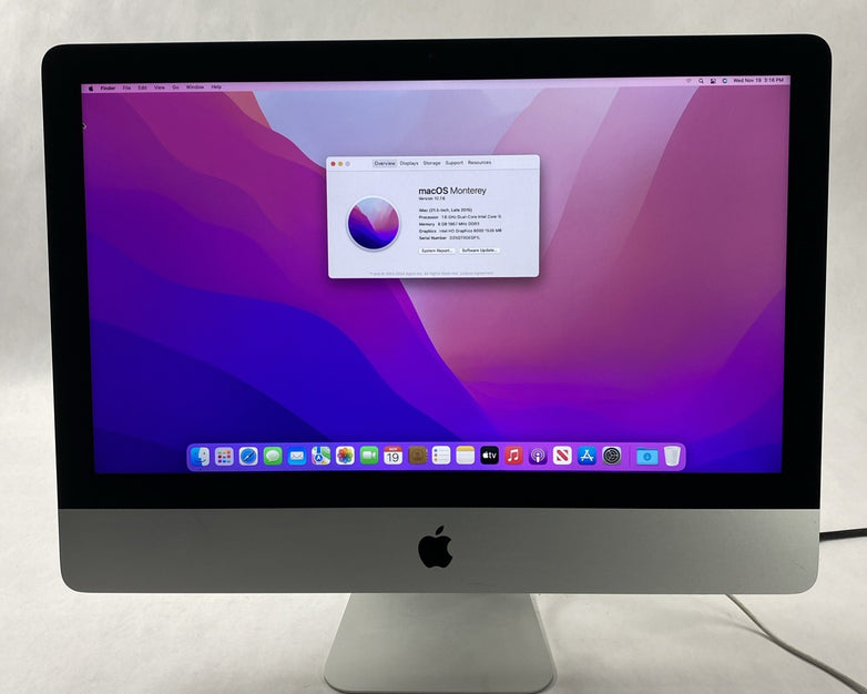 Apple A1418 iMac 21.5" 2015 1.6 GHz Core i5 8 GB RAM 1TB HDD macOS 12.7.6