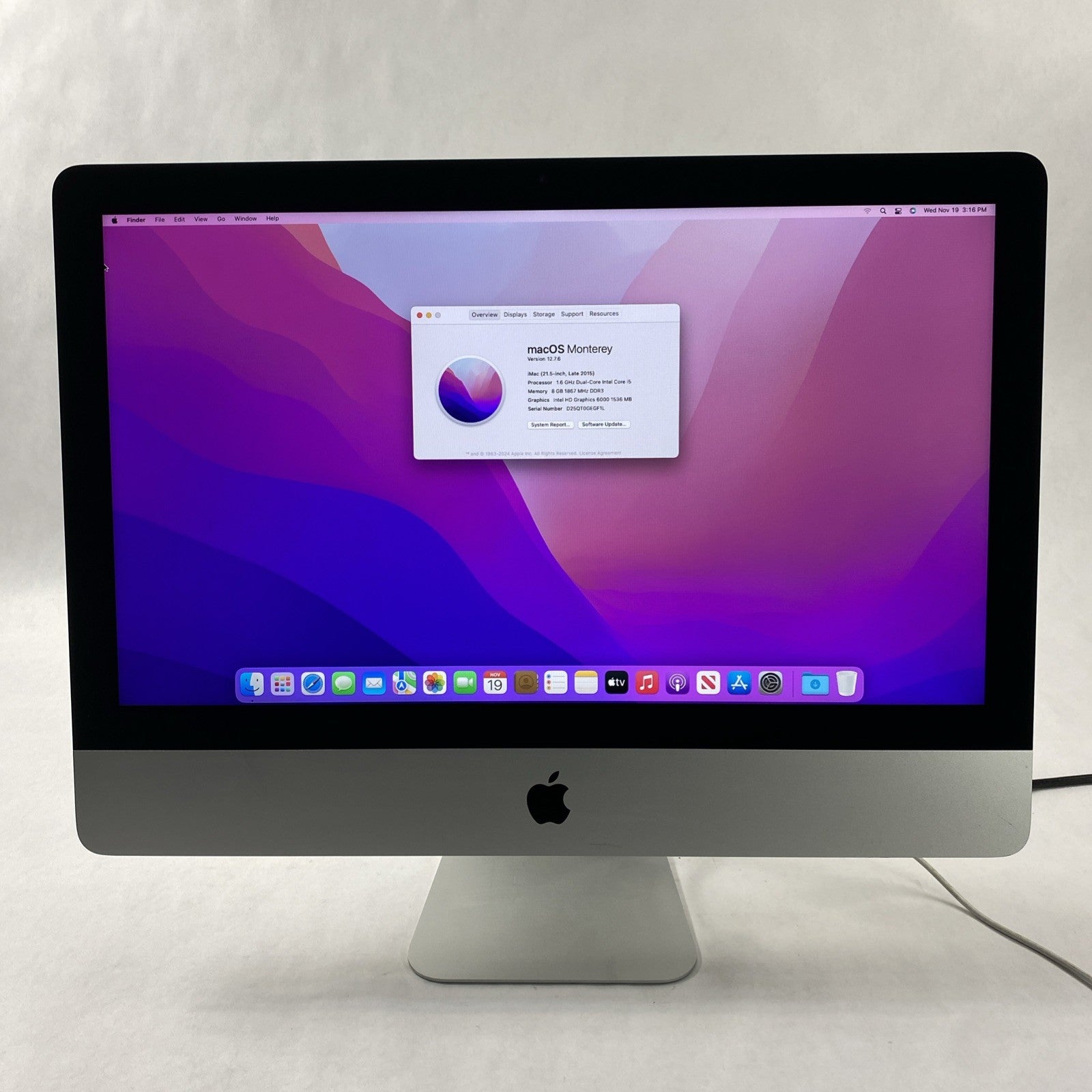 Apple A1418 iMac 21.5" 2015 1.6 GHz Core i5 8 GB RAM 1TB HDD macOS 12.7.6