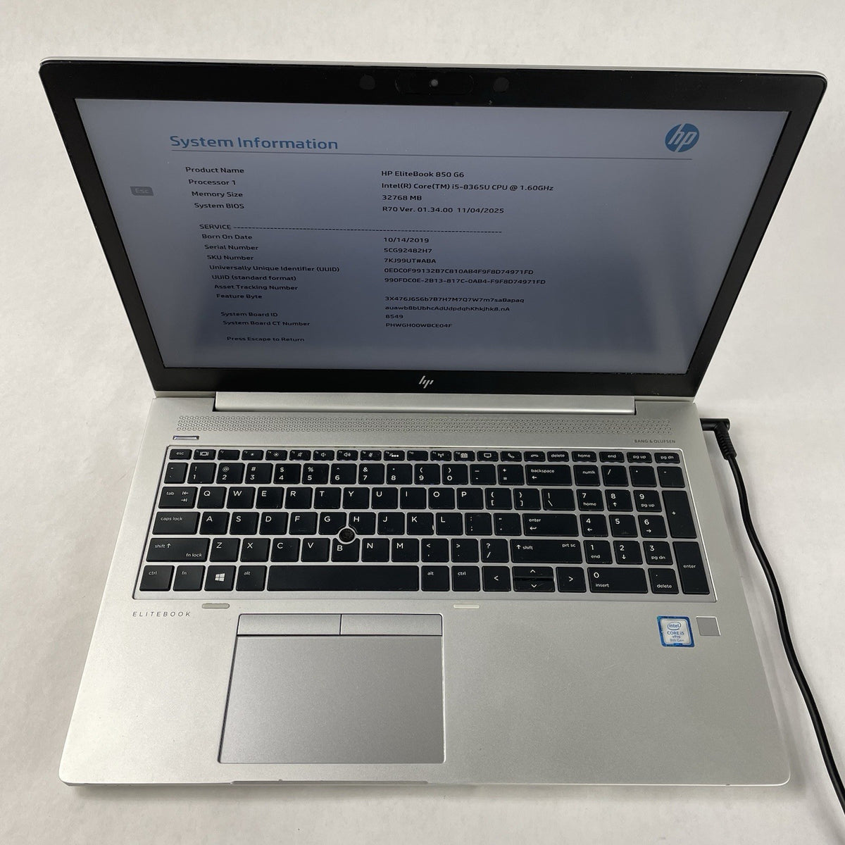 HP EliteBook 850 G6 15.6" i5-8365U 1.60 GHz 32 GB RAM No SSD/OS/AC2