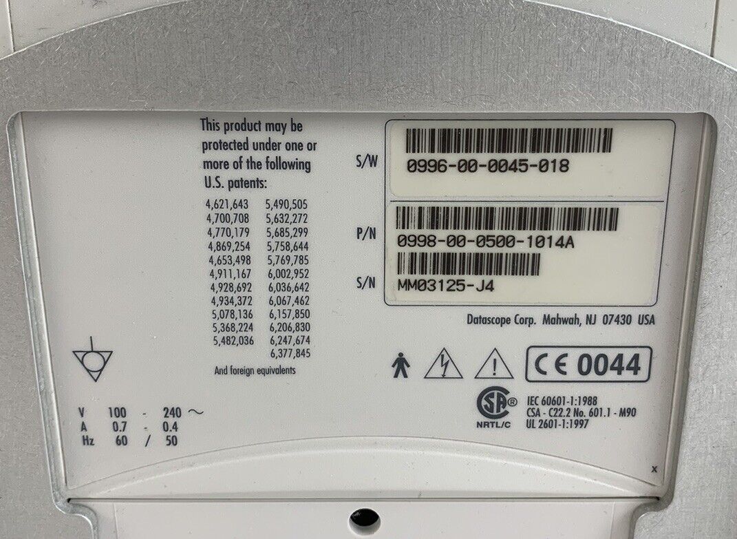 Datascope Spectrum 0998-00-0500-1014A Medical Patient Monitor