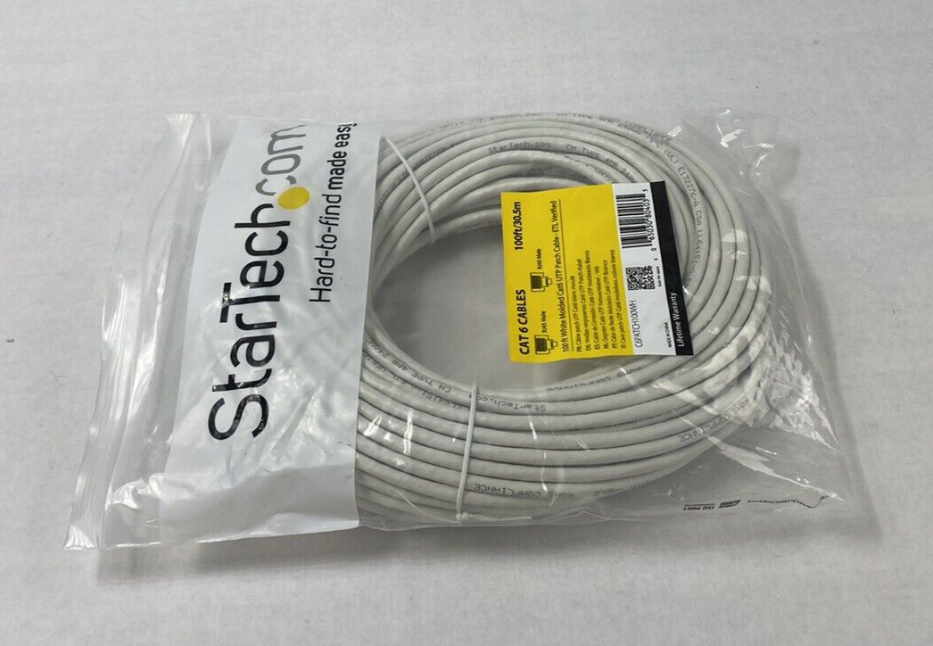 Startech C6PATCH100WH 100 Ft White Molded Cat6 UTP Patch Cable ETL Verified