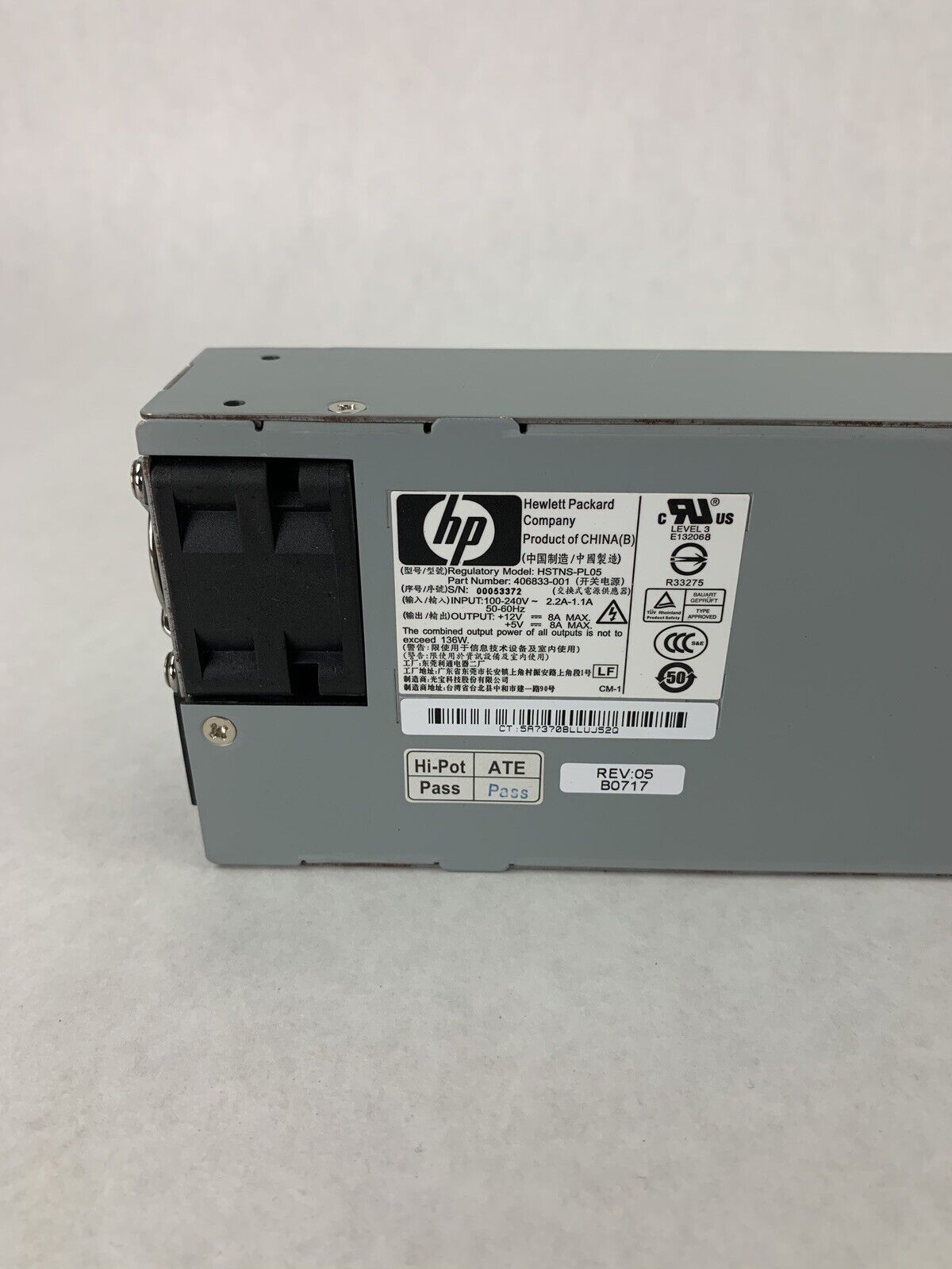 HP StorageWorks 136W Server Power Supply PSU HSTNS-PL05 492254-001 Tested