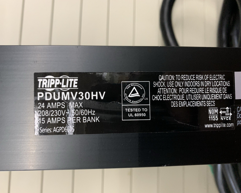 Tripp Lite PDUMV30HV 30 Outlet Black Metered Power Distribution Unit Strip