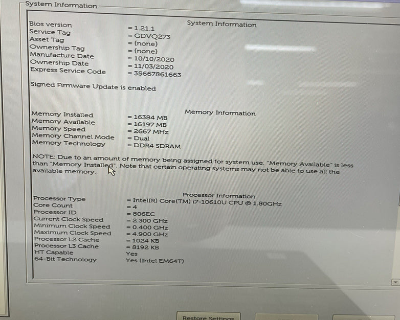 Dell Latitude 7410 14" i7-10610U 1.80 GHz 16 GB RAM No SSD/OS/AC - Bad Corner