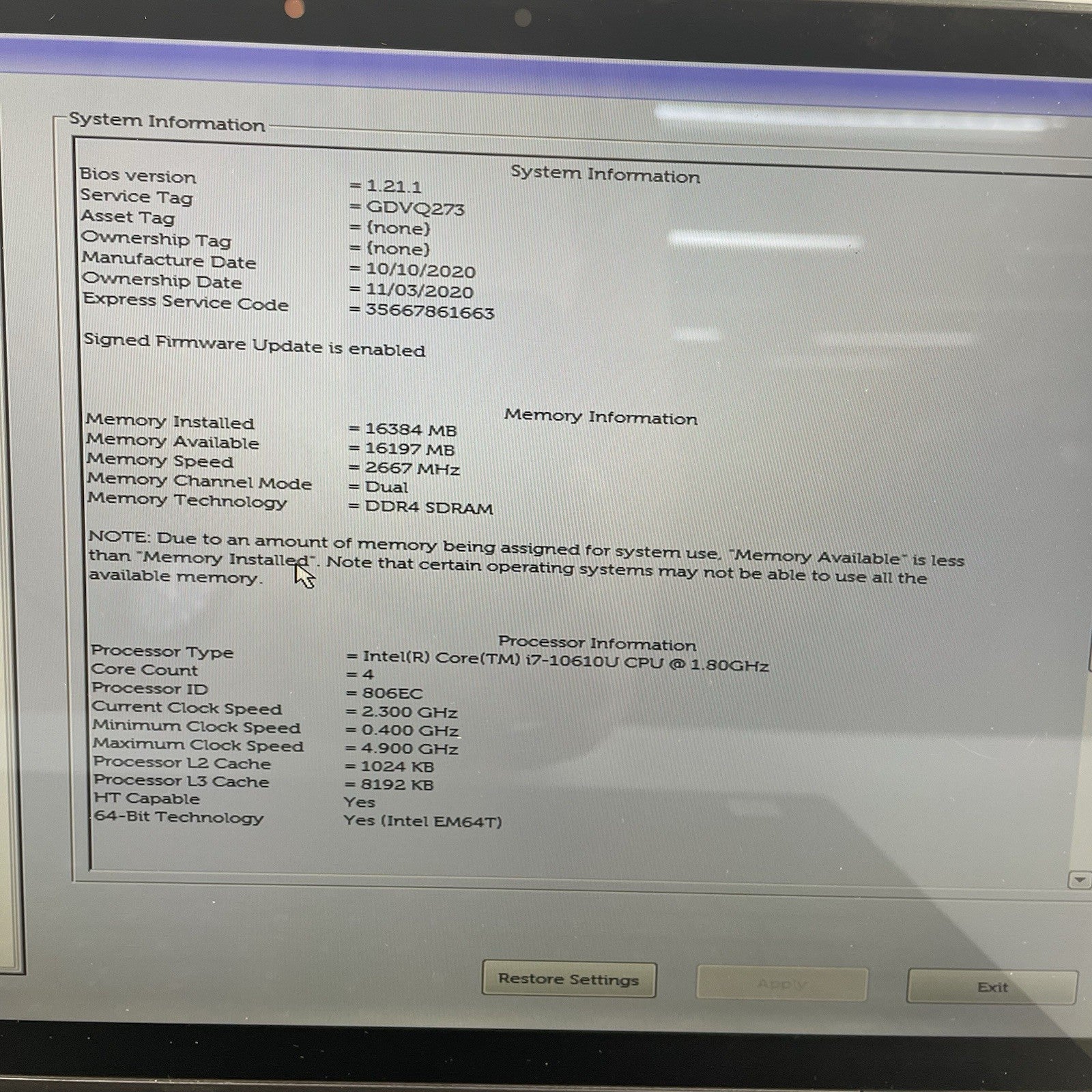 Dell Latitude 7410 14" i7-10610U 1.80 GHz 16 GB RAM No SSD/OS/AC - Bad Corner2