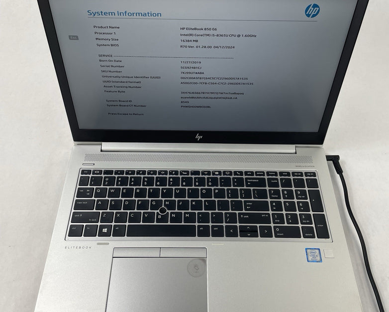 HP EliteBook 850 G6 15.6" i5-8365U 1.60 GHz 16 GB RAM No SSD/OS/AC - Corner
