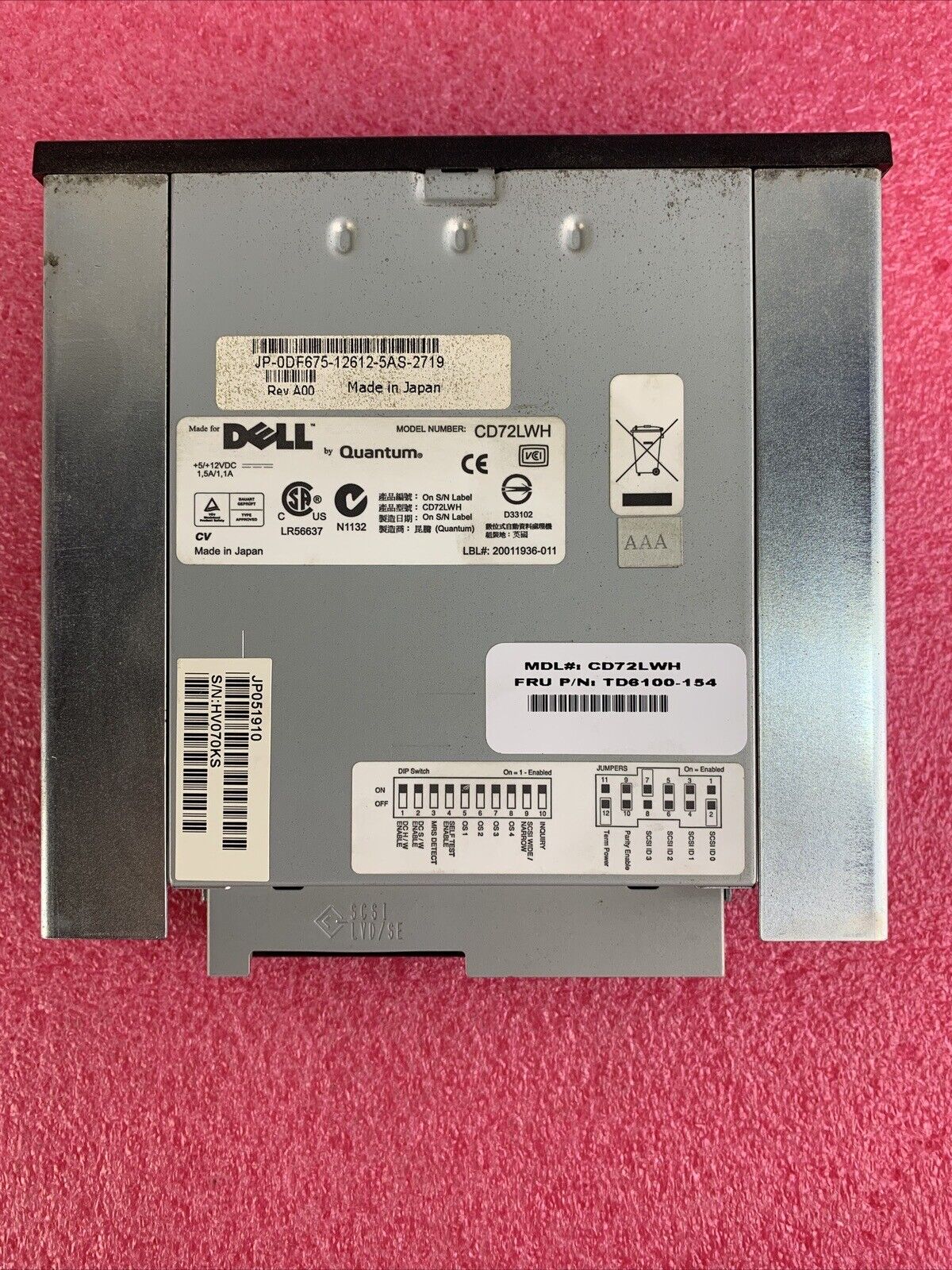 DELL PC353 DAT72 36/72GB INTERNAL SCSI 68 PIN DDS5 TAPE DRIVE CD72LWH