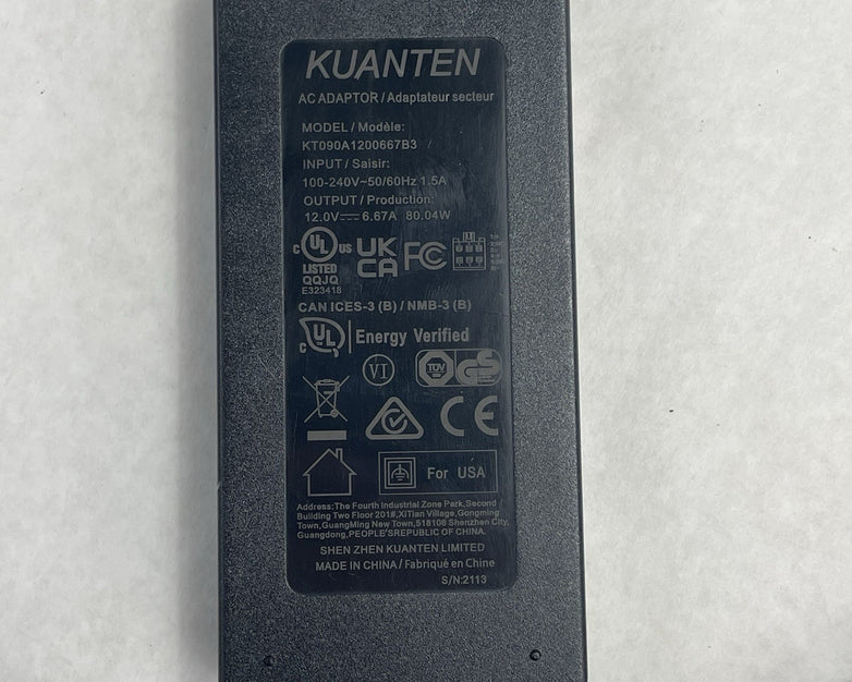 Kuanten AC  Adapter 12V 6.67A 80W KT090A1200667B3  No Power Cord 6 pin