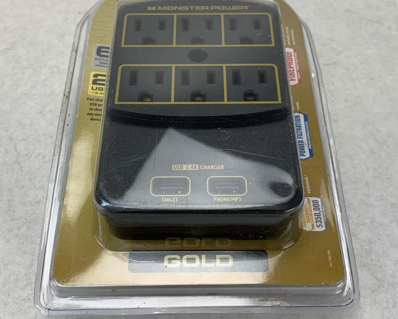 Monster Power Gold 123063-00 6 Outlet 2 USB Surge Protector