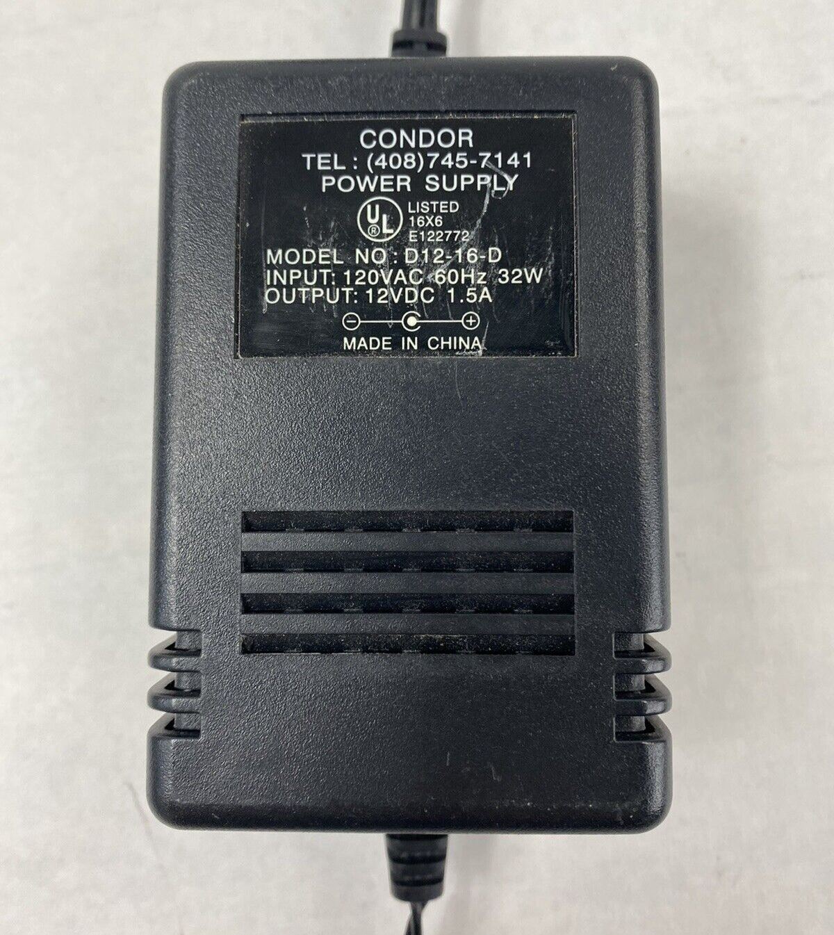 CONDOR Model No. D12-16-D 120VAC 60Hz 32W 12VDC 1.5A Power Supply