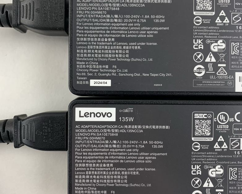 Lenovo ADL135NCC3A SA10E75848 135W 20V AC Adapter Square Slim Tip Lot of 2x
