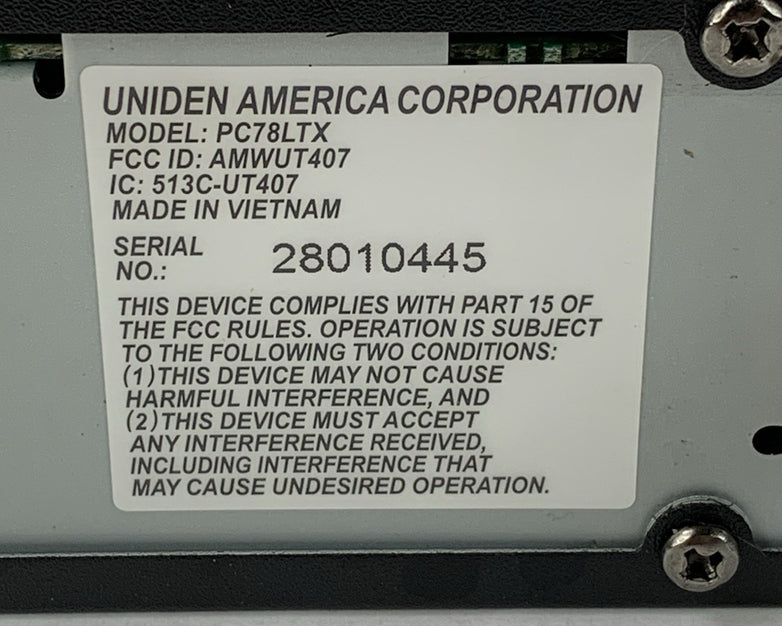 Uniden PC78LTX 40-Channel CB Radio - Radio Only Untested
