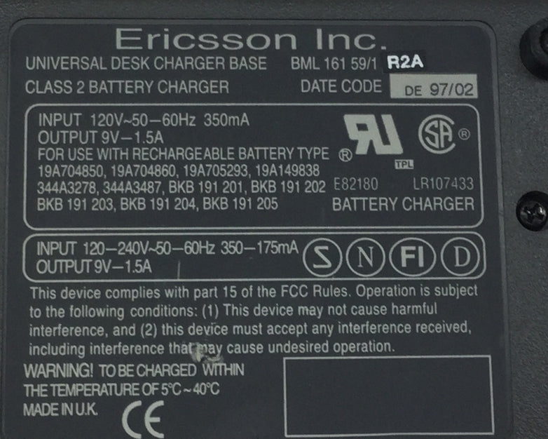 Ericsson Inc Universal Desk Charger Base Class 2  BML 161 59/1 R2A   Lot of 10