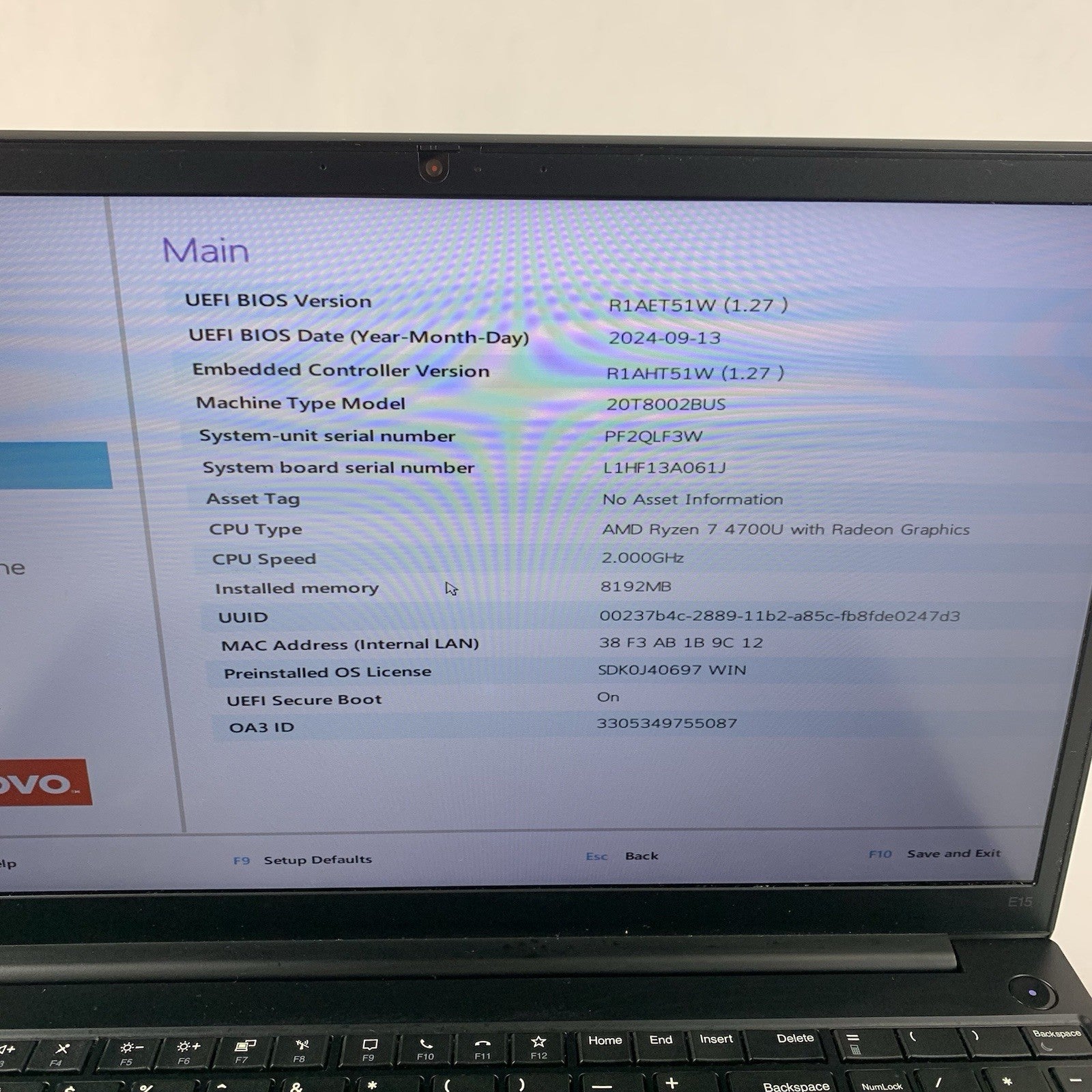 Lenovo ThinkPad E15 Gen 2 15.6" Ryzen 7 4700U 2.0 GHz 8 GB Ram No OS/HDD/AC2