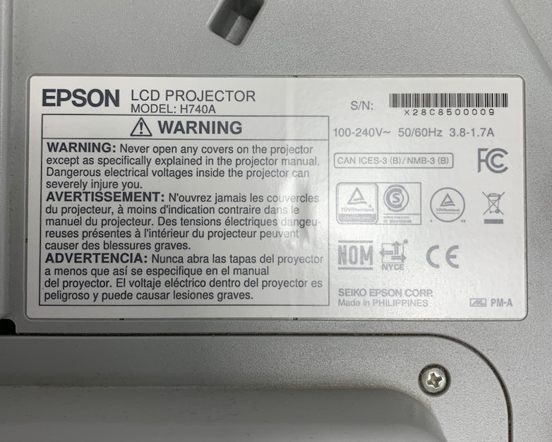 Epson PowerLite 695Wi H740A LCD Lamp Projector 1750 Lamp Hours - No Remote