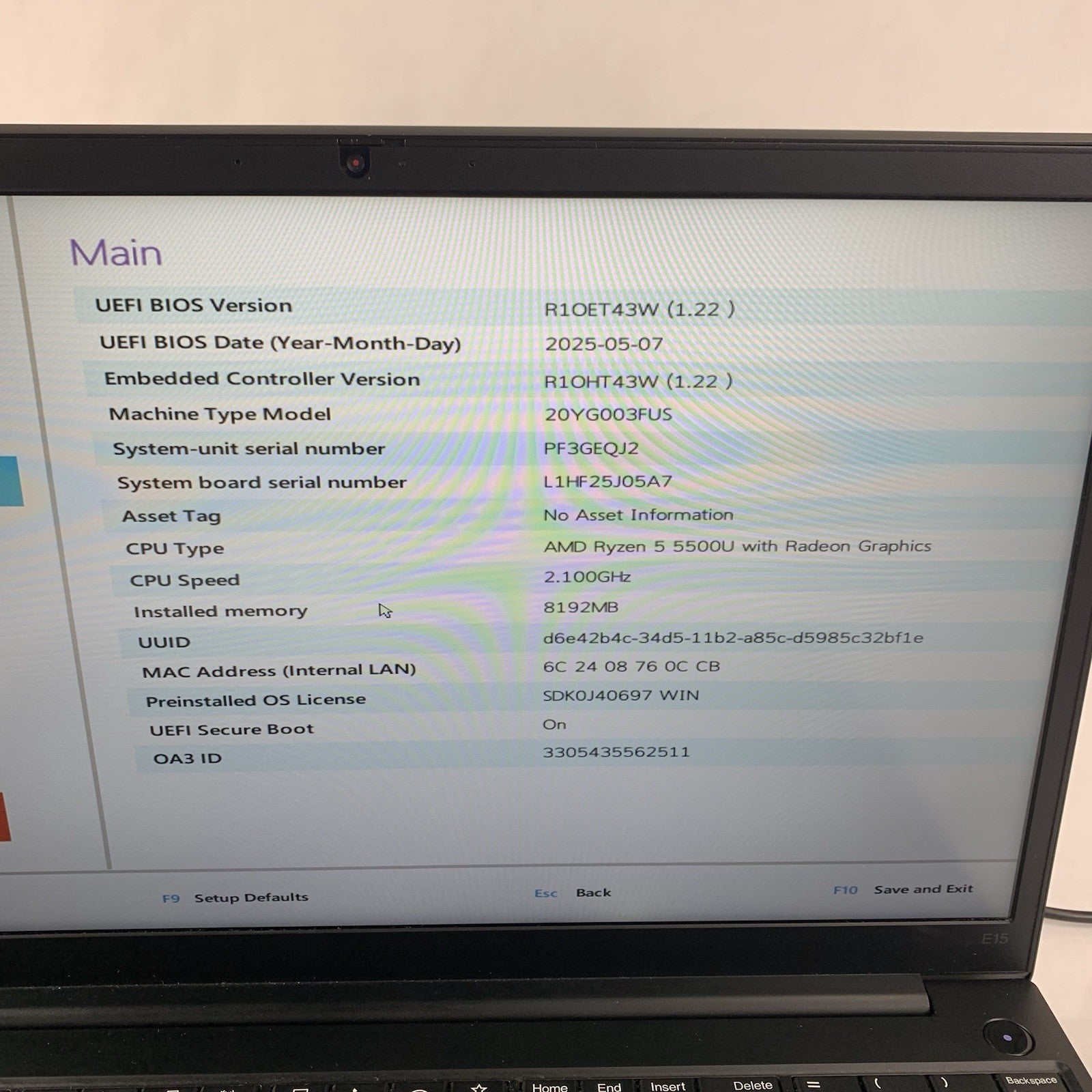Lenovo ThinkPad E15 Gen 3 15.6" Ryzen 5 5500U 2.1 GHz 8 GB RAM No OS/HDD/AC/Batt2