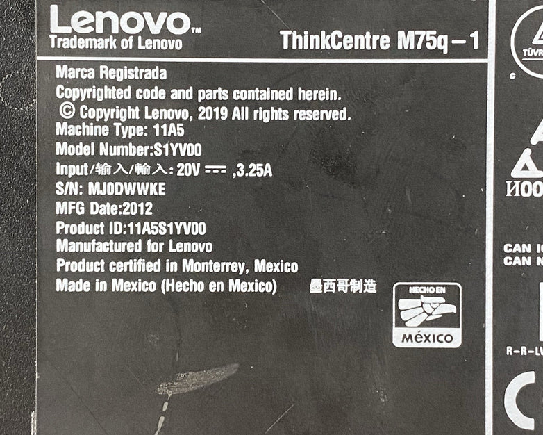 Lenovo ThinkCentre M75q Micro AMD Ryzen 5 Pro 3400GE 3.3GHz 8GB RAM No HDD OS AC