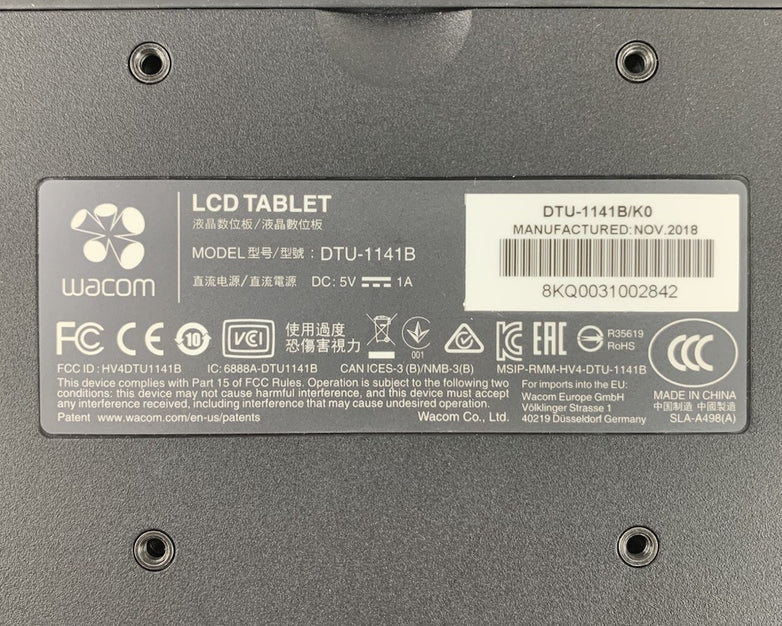 Wacom DTU-1141B 10.1" Full HD Drawing Tablet w/ Cord - Tested