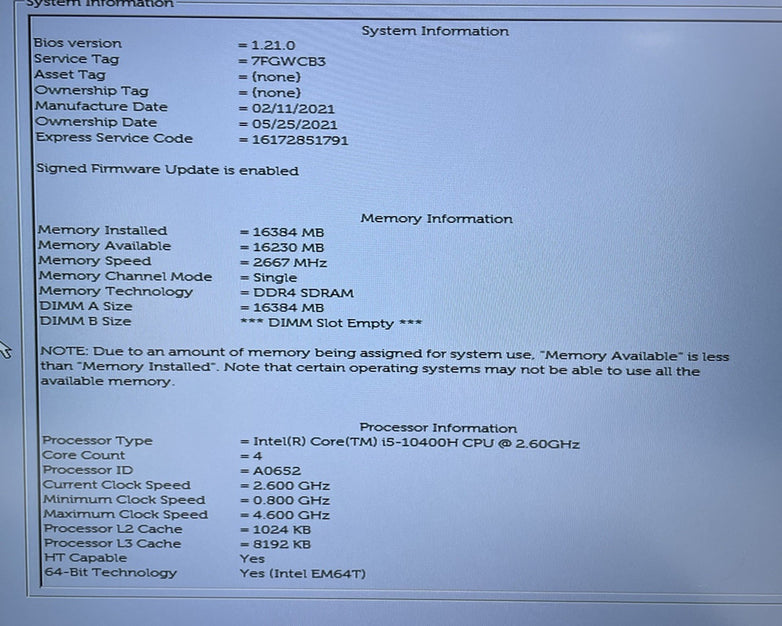 Dell Precision 3551 15.6" i5-10400H 2.60 GHz 16 GB RAM No SSD/OS/AC
