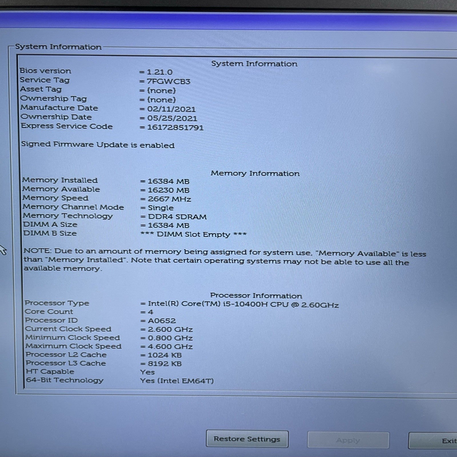Dell Precision 3551 15.6" i5-10400H 2.60 GHz 16 GB RAM No SSD/OS/AC2