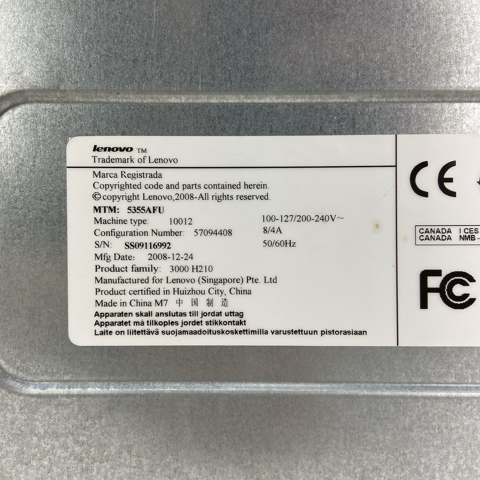 Lenovo 3000 H210 MT Intel Pentium Dual E2220 2.4GHz 3GB RAM No HDD No OS7