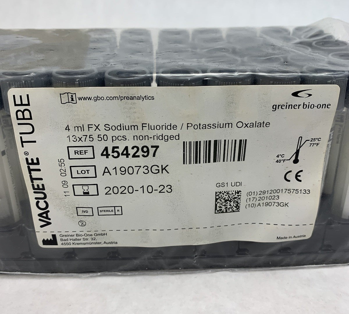 Vacuette 454297 4ml FX Sodium Flouride / Potassium Oxalate 13x75 50pcs Tubes
