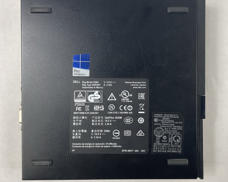 Dell Optiplex 3020M Micro i3-4160T 3.10 GHz 4 GB RAM No SSD/OS/AC