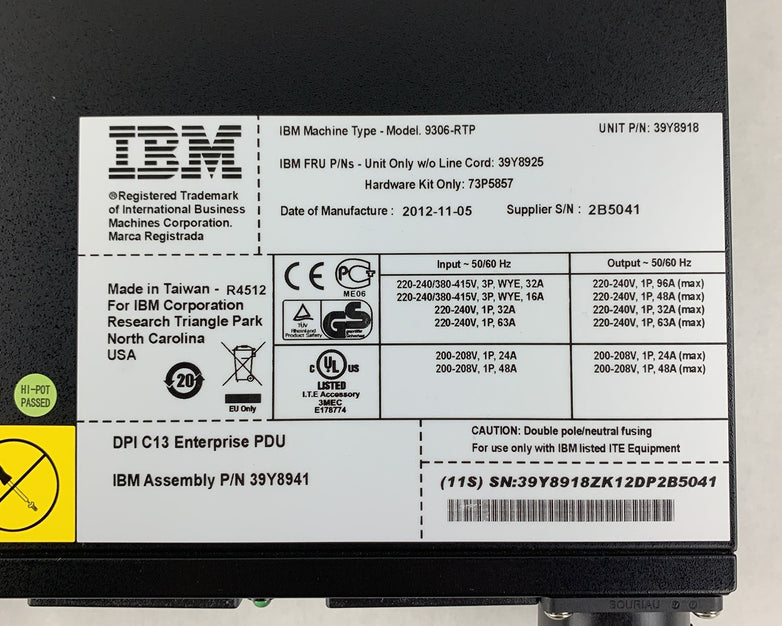 IBM 9306-RTP  Power Distribution Rack Mount Power Strip No Cord Untested