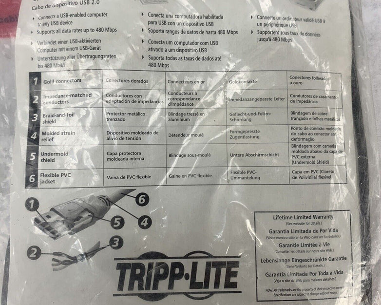 Lot 2 Tripp Lite USB 2.0 Hi-Speed A/B Cables M/M 3-ft. U021-003 New