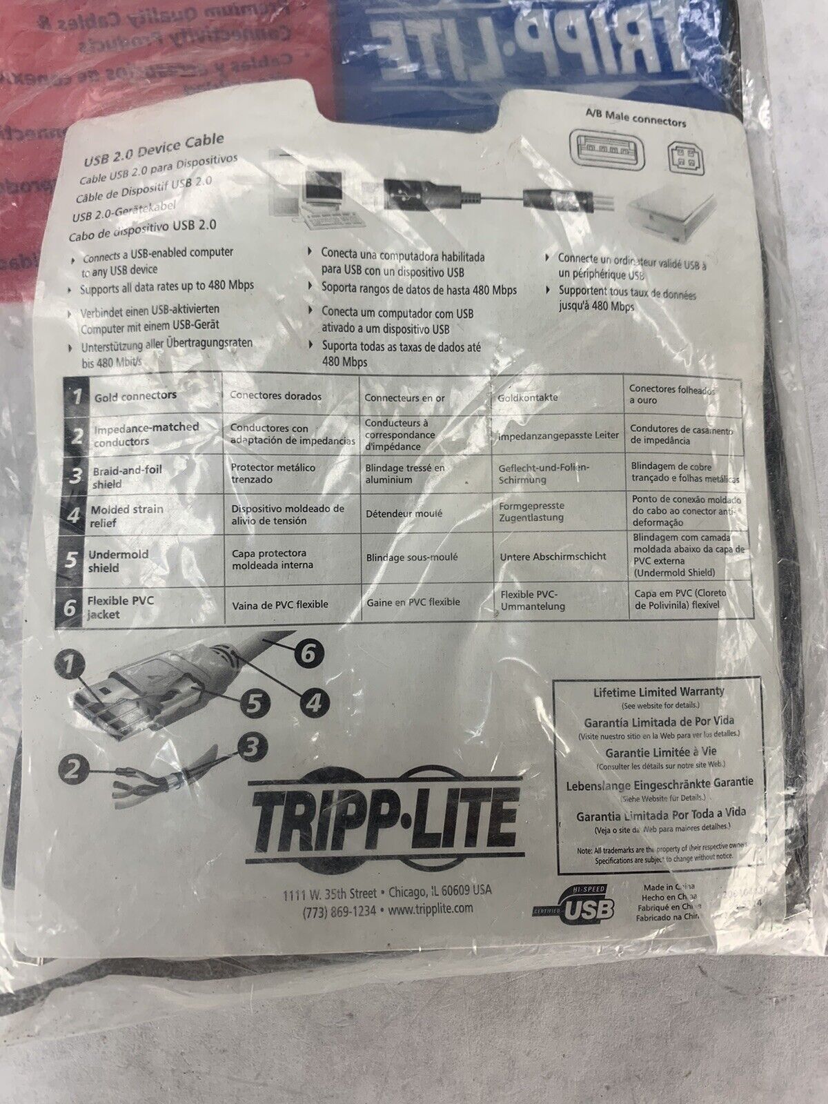 Lot 2 Tripp Lite USB 2.0 Hi-Speed A/B Cables M/M 3-ft. U021-003 New