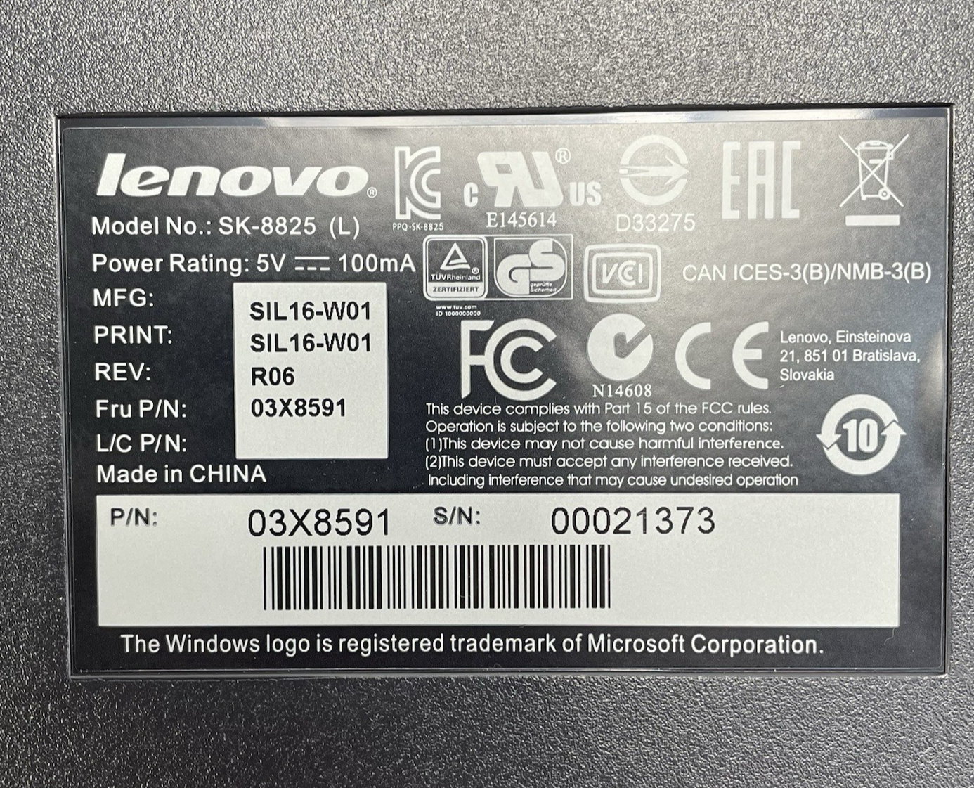 Lenovo 54Y9400 SK-8825 USB Wired Quiet Thin Keyboard Black 104 Keys Pop Out Feet5